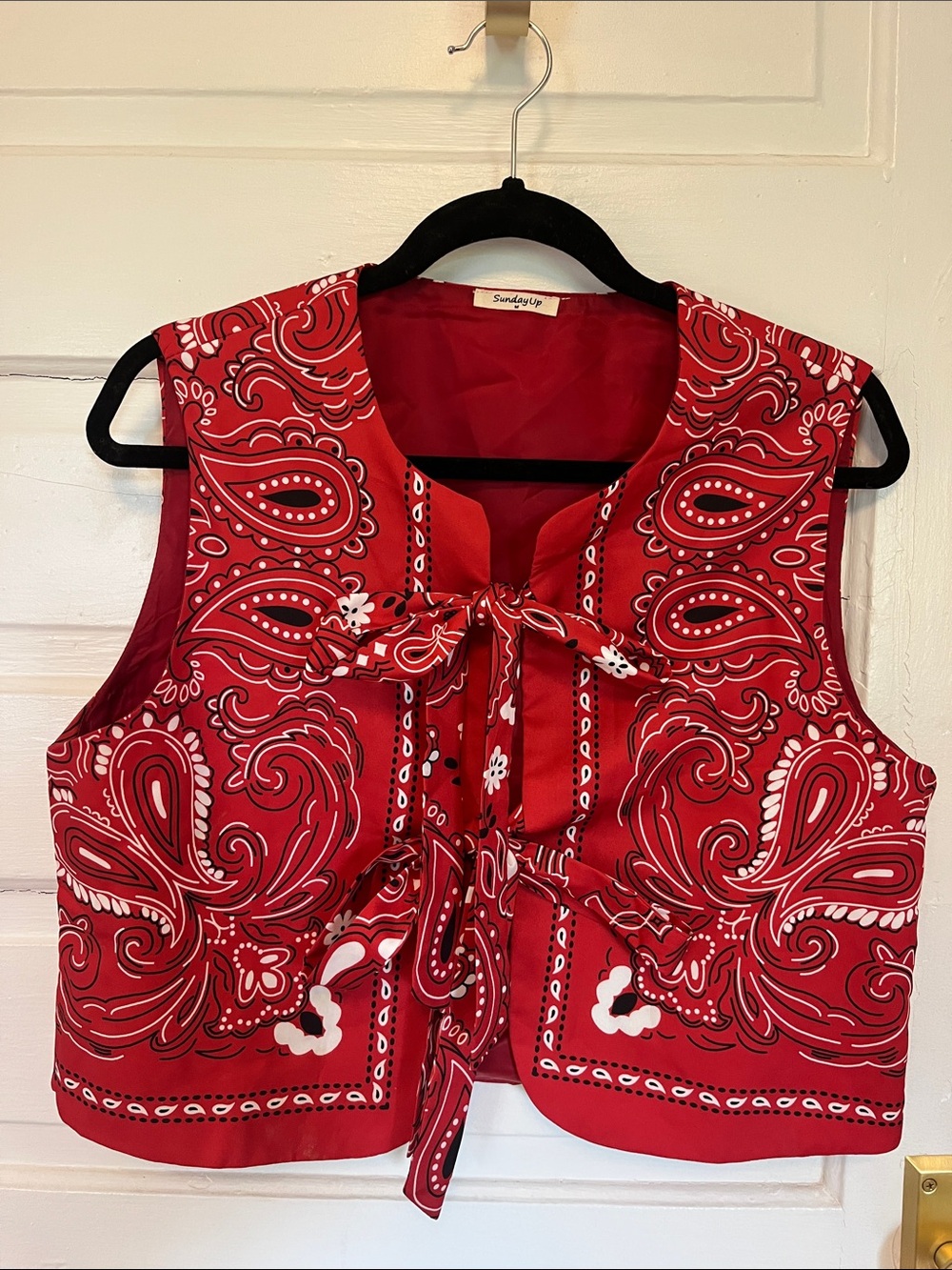 Red Paisley Tie-Front Sleeveless Top